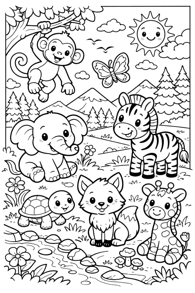 Animals Coloring Pages Free Printable for Kids - Design 1