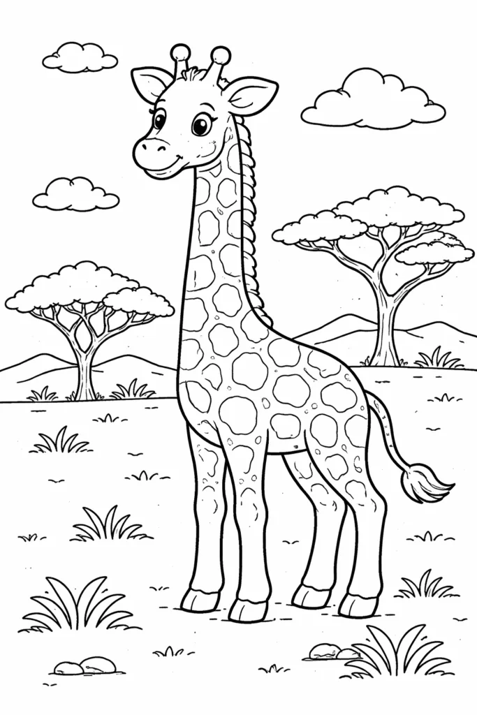 Giraffe Coloring Pages Free Printable for Kids - Cute - Design 5