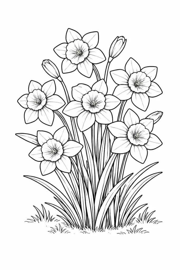 Daffodils coloring pages free printable - Beautiful - Design 5