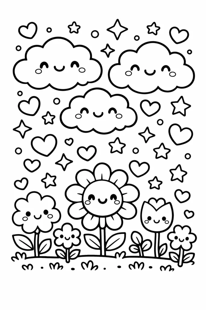 Kawaii Doodle Coloring Pages Free Printable for Kids - Design 1