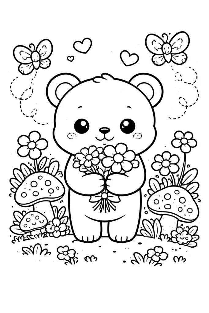 Cute Bear Coloring Pages Free Printable - Adorable - Design 1