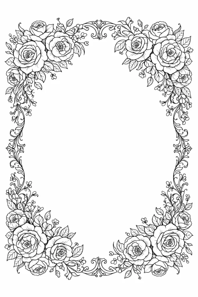 Floral Frames Coloring Pages Free Printable - Elegant - Design 5