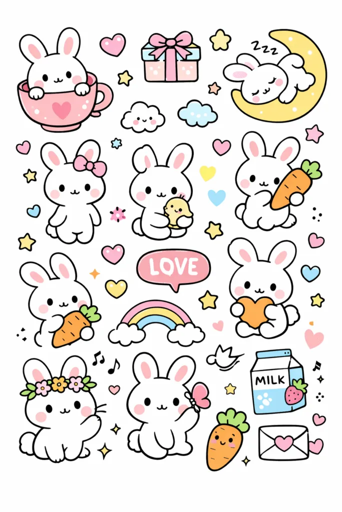 Free Printable Doodle Stickers Sheets - Beautiful Designs - Design 1