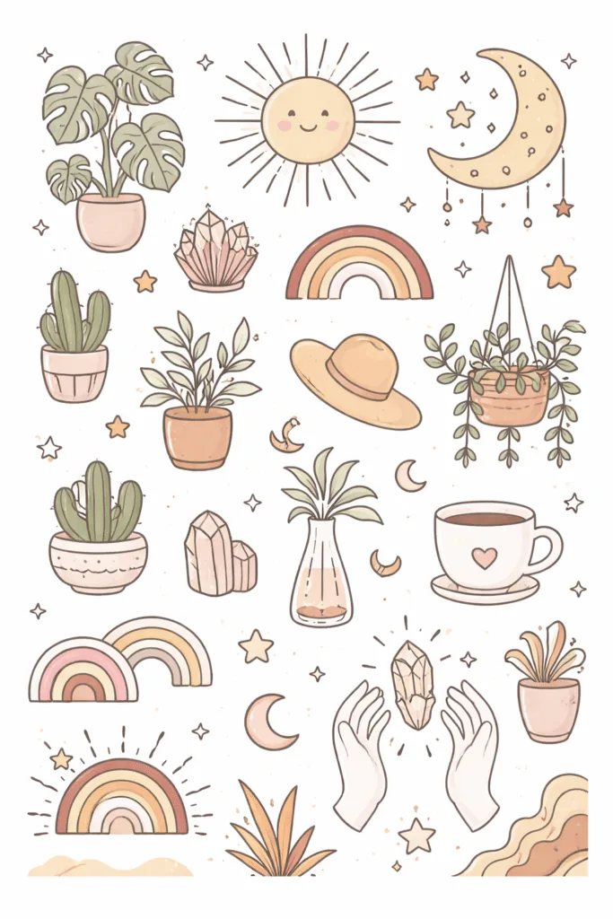 Free Printable Doodle Stickers Sheets - Beautiful Designs - Design 3
