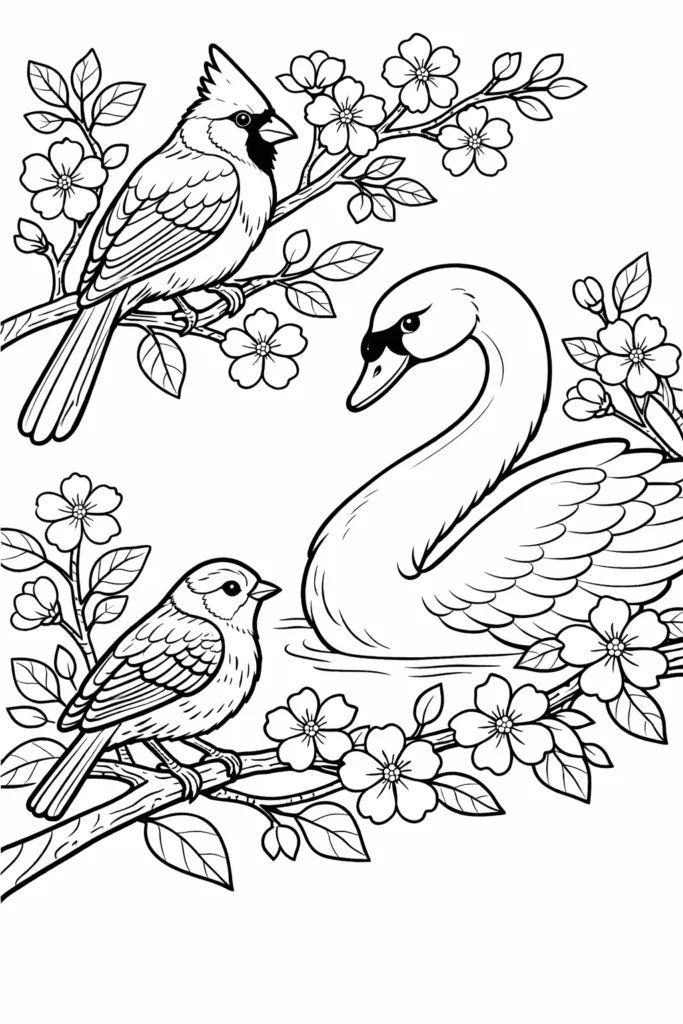 Birds Coloring Pages Free Printable for Kids - Design 4