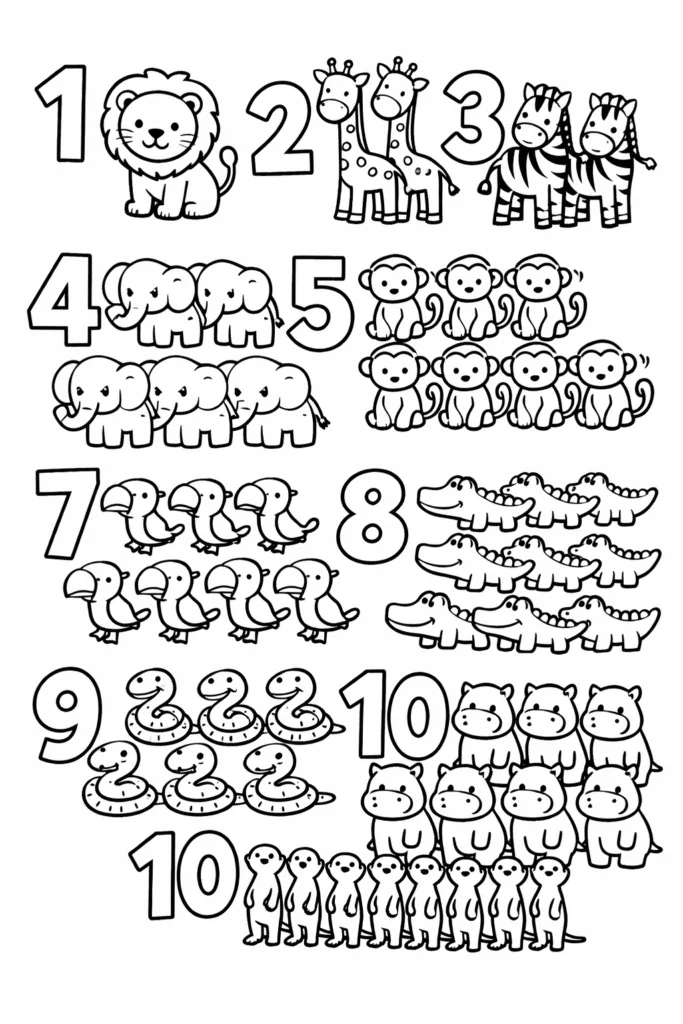Counting Coloring Pages Free Printable for Kids - Design 4