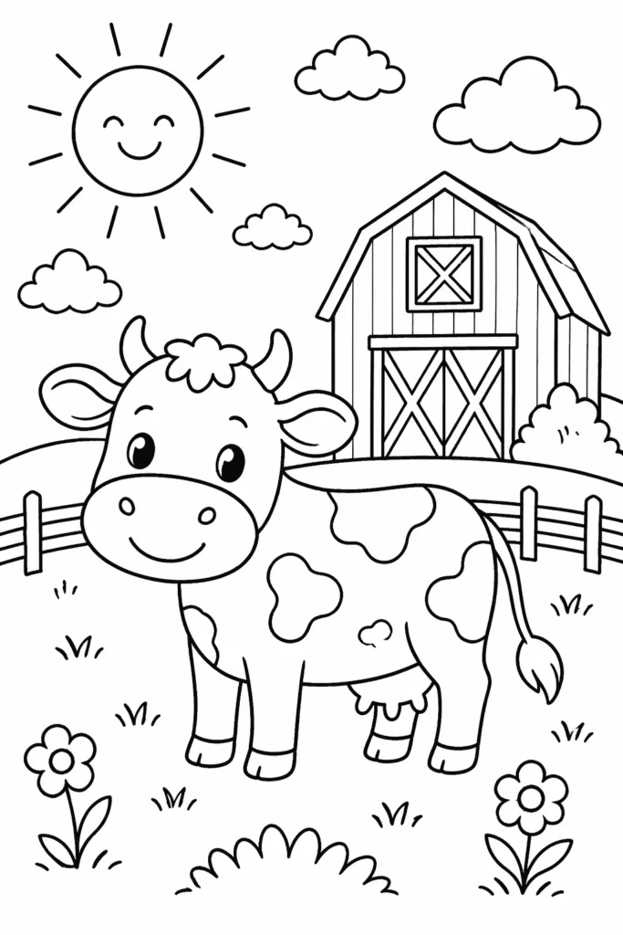 Adorable Cow Coloring Pages Free Printable for Kids - Cute - Design 1