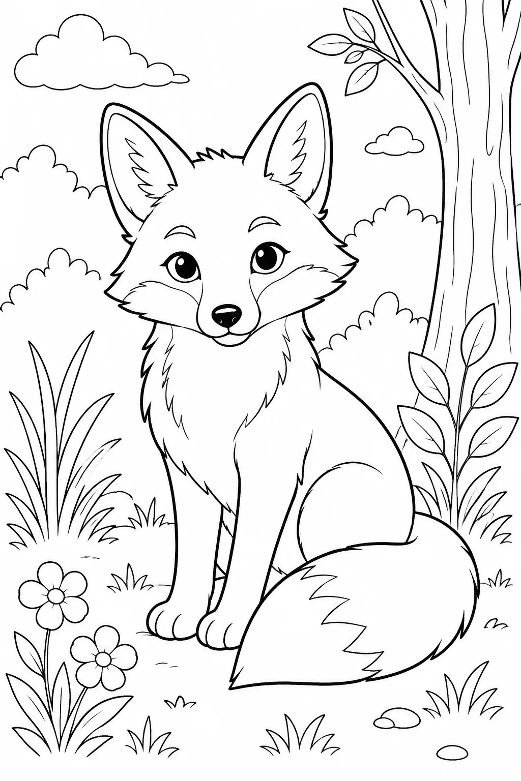Fox Coloring Pages Free Printable - Cute - Design 1
