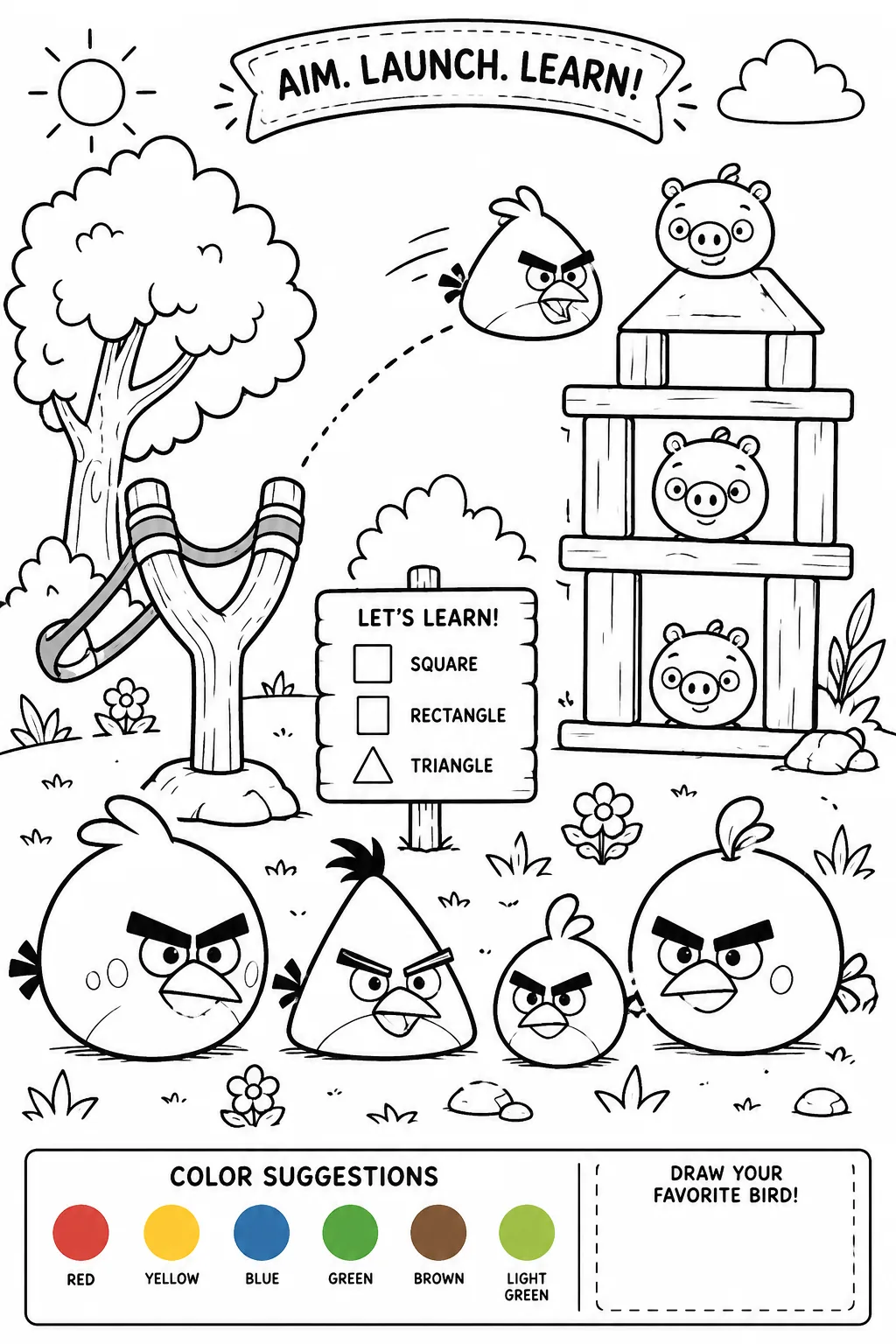 Cartoon Angry Birds Coloring Pages Free Printable - Design 1