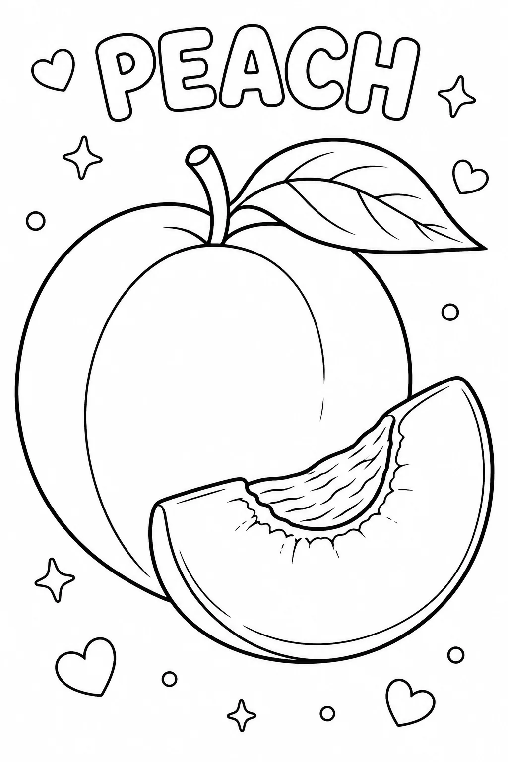 Peach Fruit Coloring Pages Free Printable - Design 1