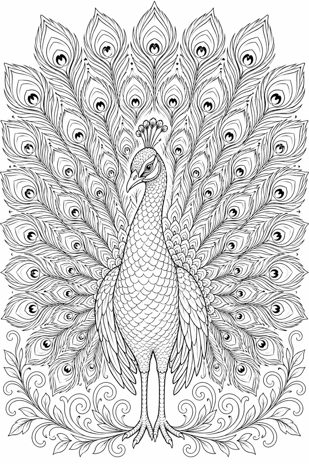 Peacock Coloring Pages Free Printable for Kids & Adults - Design 3