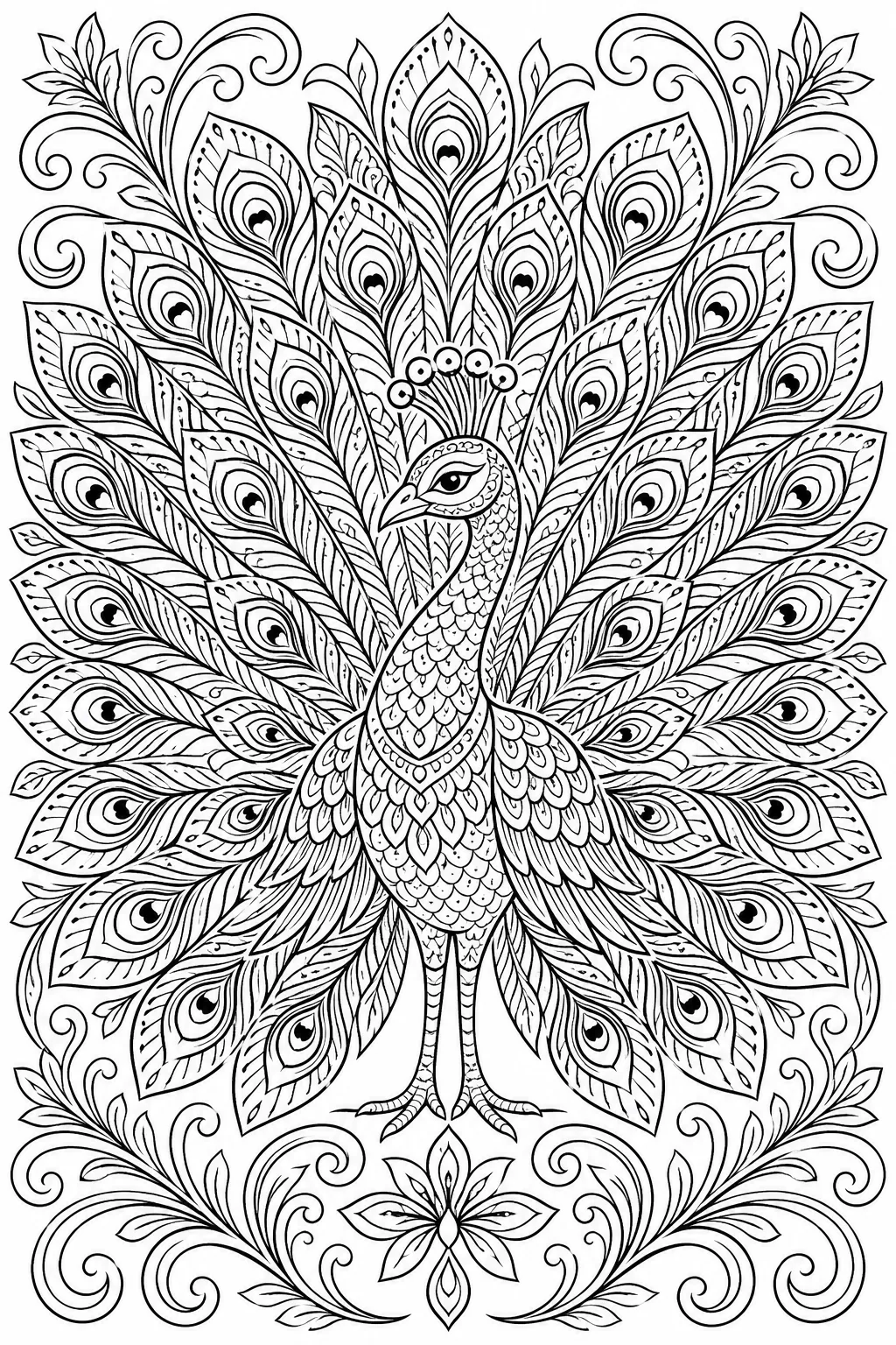 Peacock Coloring Pages Free Printable for Kids & Adults - Design 4