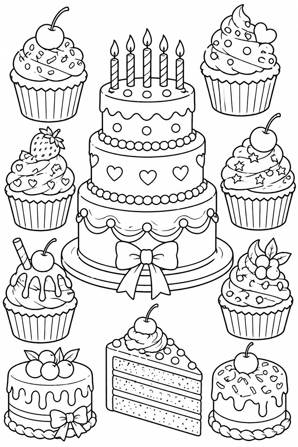 Cakes Coloring Pages Free Printable for Kids - Design 5