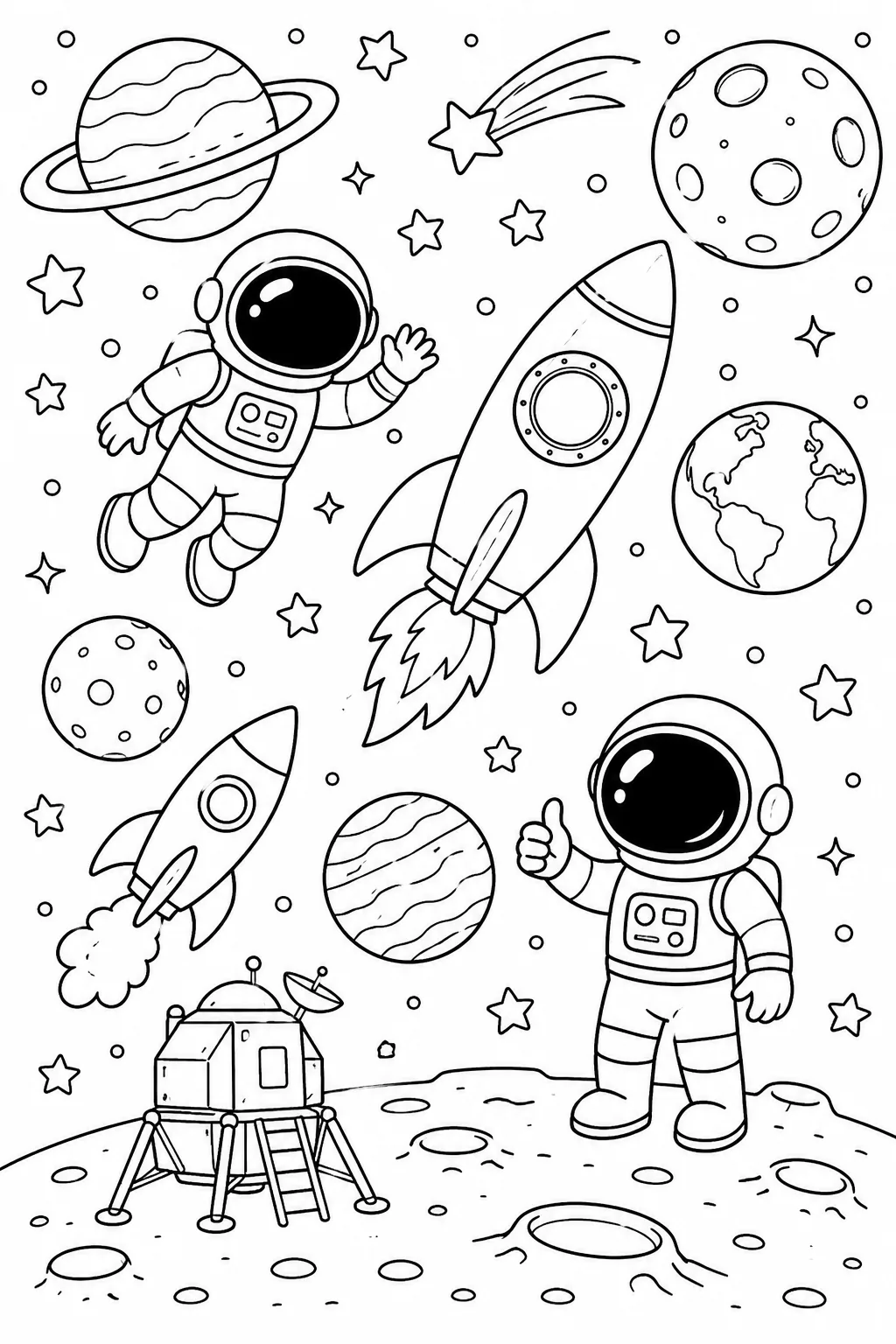 Astronout in Space Coloring Pages Free Printable - Design 2