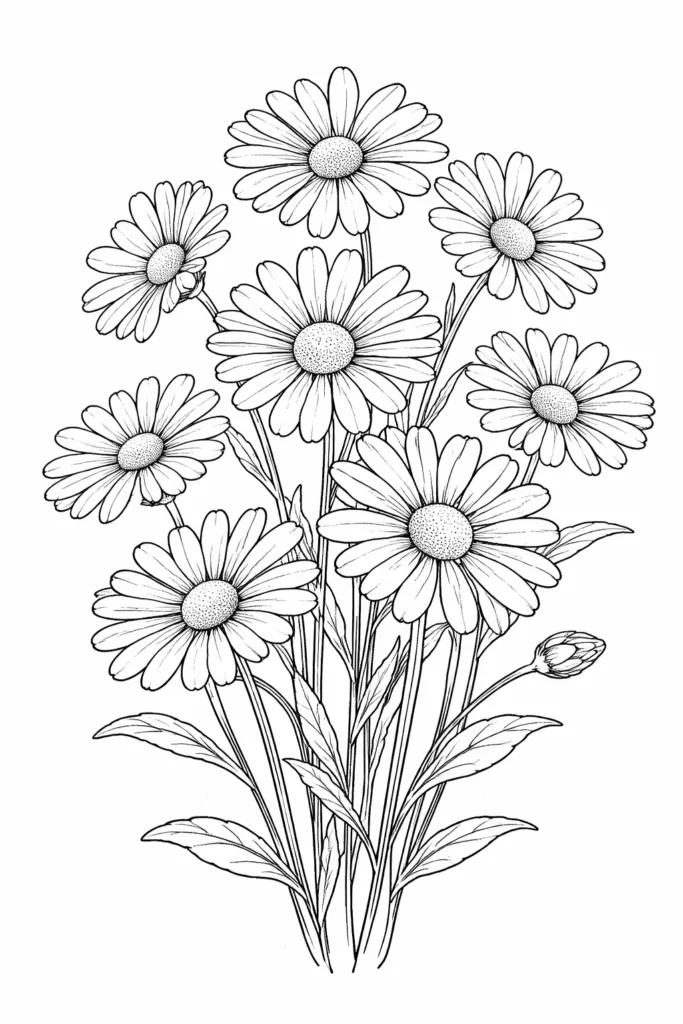 Daisy Flowers Coloring Pages Free Printable - Creative - Design 5