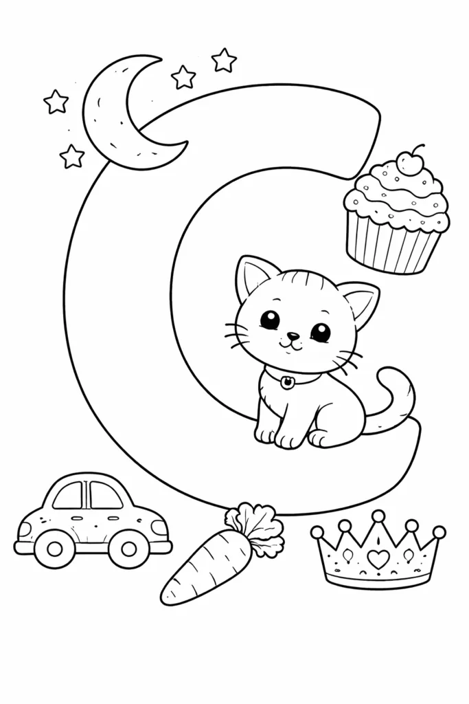 Letter C Coloring Pages Free Printable for Kids - Design 5