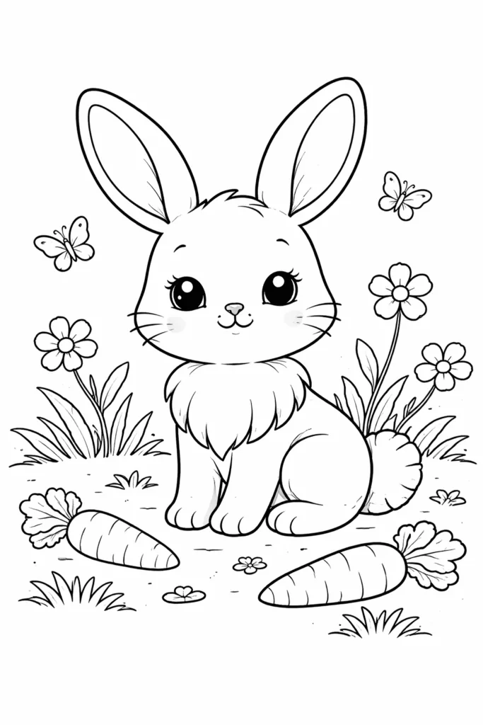 Cute Rabbit Coloring Pages Free Printable for Kids - Adora - Design 3