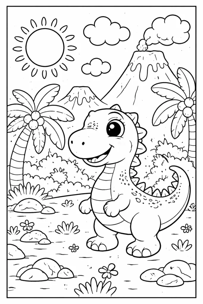 Cute Dinosaur Coloring Pages Free Printable for Kids - Design 5