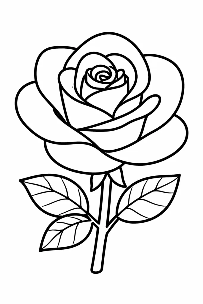 Rose Flowers Coloring Pages Free Printable for Kids - Design 5