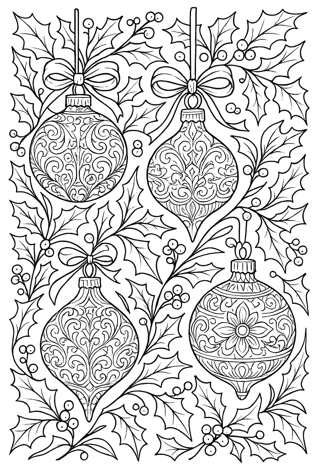 Christmas Ornaments Set Coloring Pages: Festive Fun for All Ages - Design 1