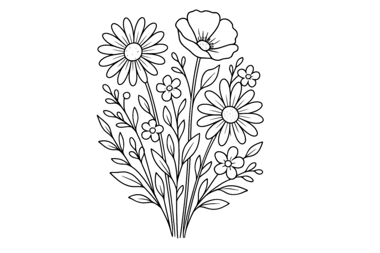 5 Wildflowers Bouquet Coloring Page Free Printable