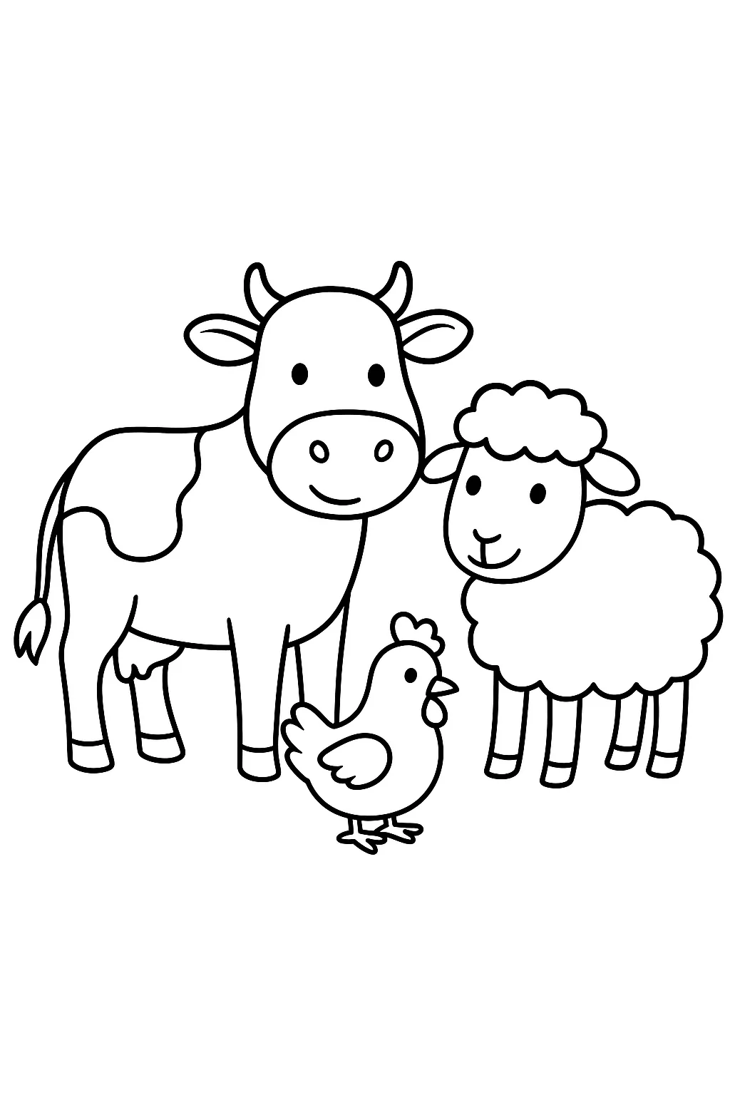 Cute Farm Animals Coloring Page Free Printable - Design 1