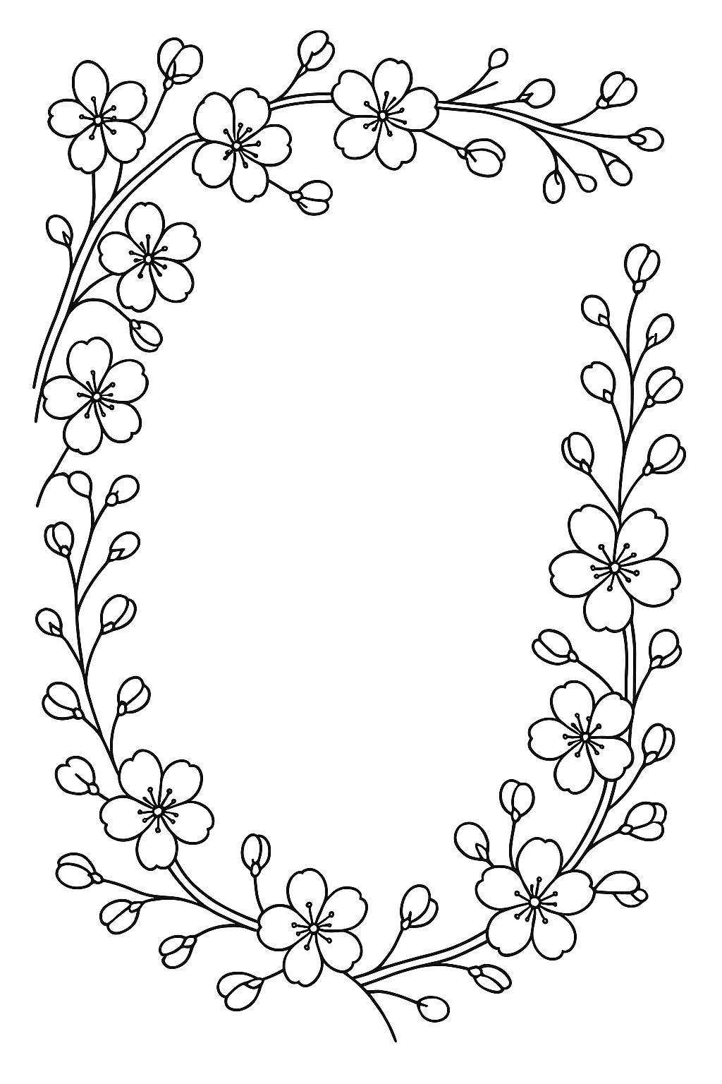 Free Printable Cherry Blooming Frame Coloring Pages - Design 1