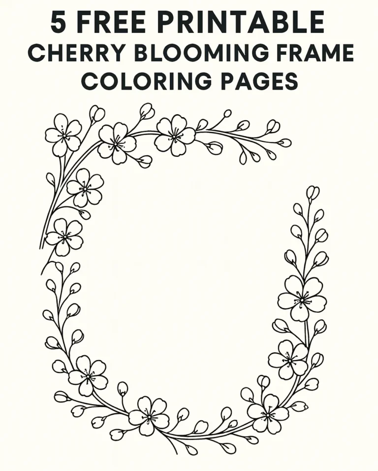 5 Free Printable Cherry Blooming Frame Coloring Pages