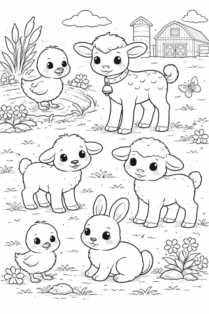 Free Printable Farm Animal Coloring Pages - Design 1