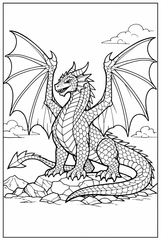 Fantasy Dragon Coloring Pages Free Printable - Design 2