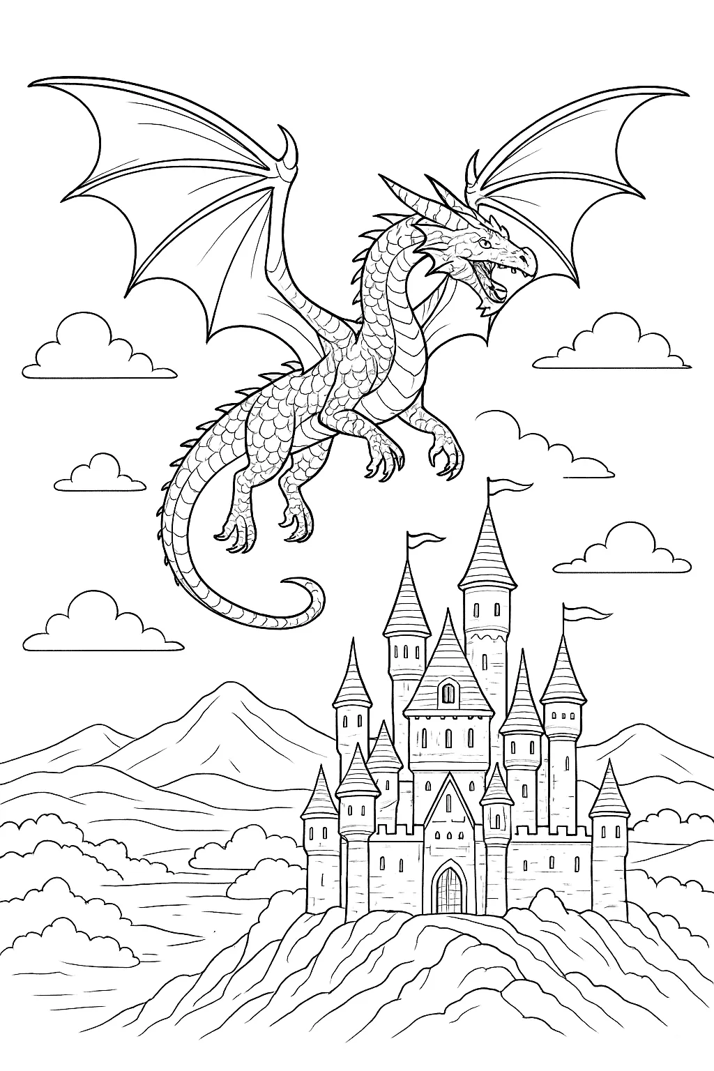 Fantasy Dragon Coloring Pages Free Printable - Design 3