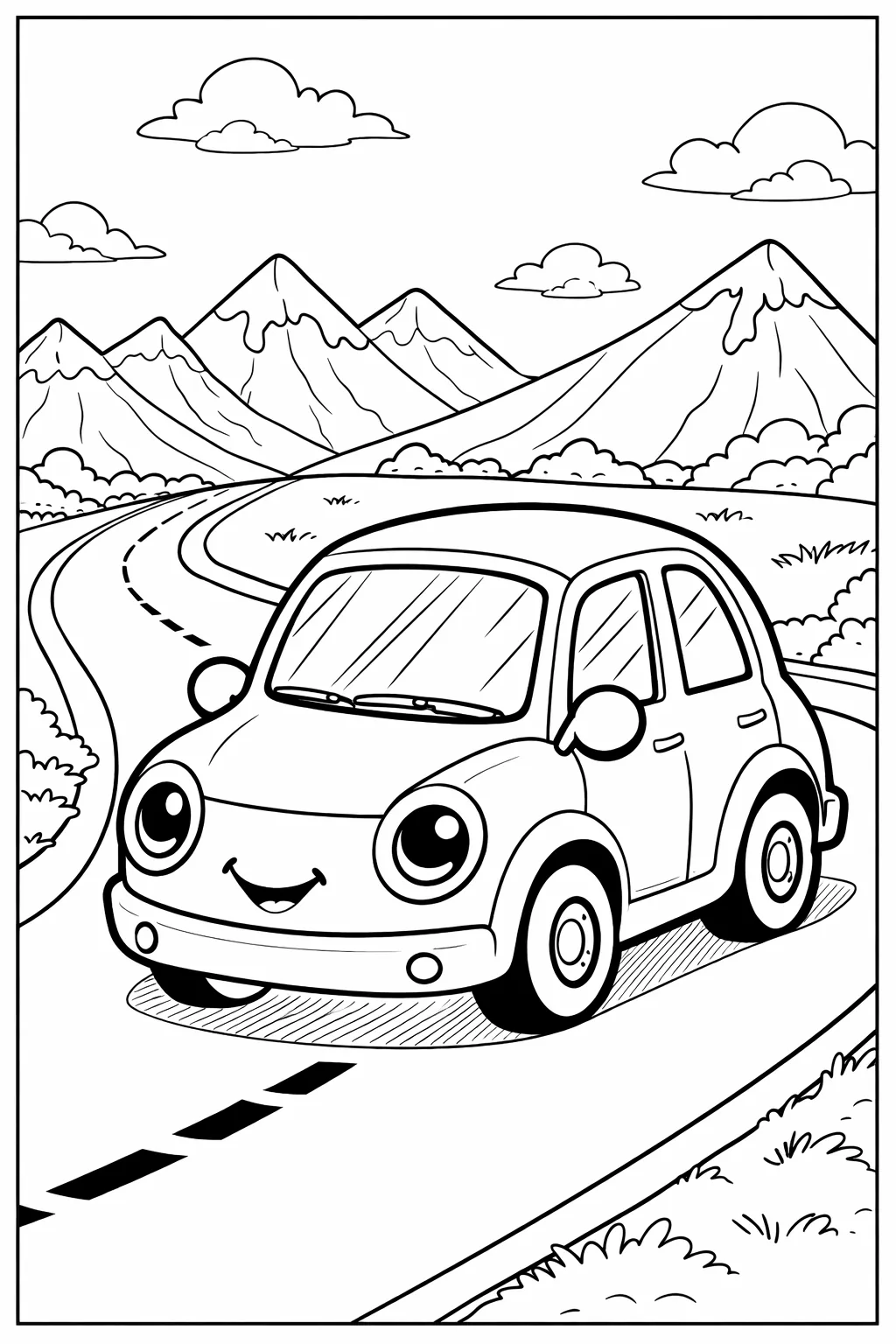 Cute Cartoon Car Coloring Pages Free Printable for Kids Who Love Cars - Design 5