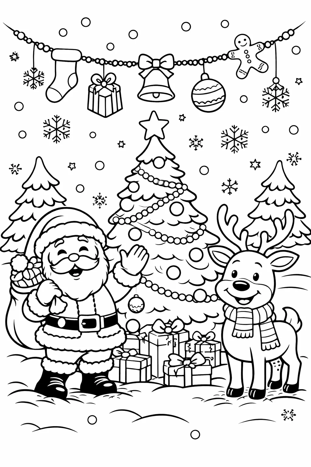 Free Printable Cartoon Christmas Coloring Pages: Festive Fun for Kids and Adults - Design 1