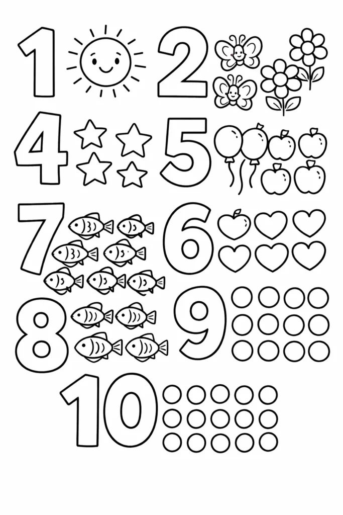 Free Printable Counting Coloring Pages: Fun Learning for Kids - Design 1