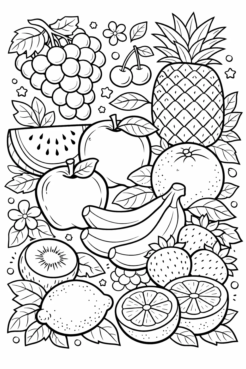 Free Fruits Coloring Pages Printable – Fun, Learning, and Screen-Free Smiles 🍎🍌🍓 - Design 3