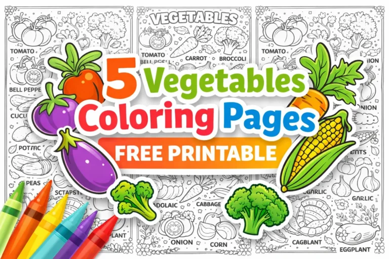 5 Vegetables Coloring Pages Free Printable for Kids