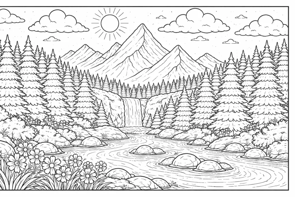 Beautiful Mountain coloring pages Free Printable Designs for Creative Fun - Design 1