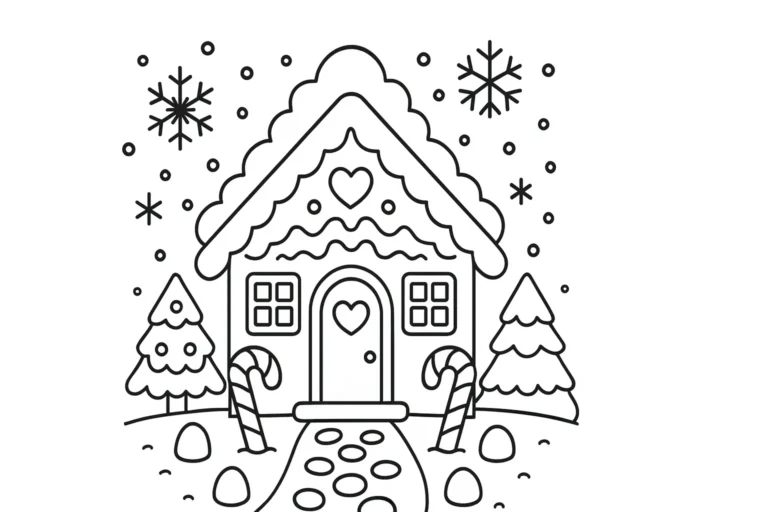 Christmas Gingerbread House Coloring Pages (Free Printables