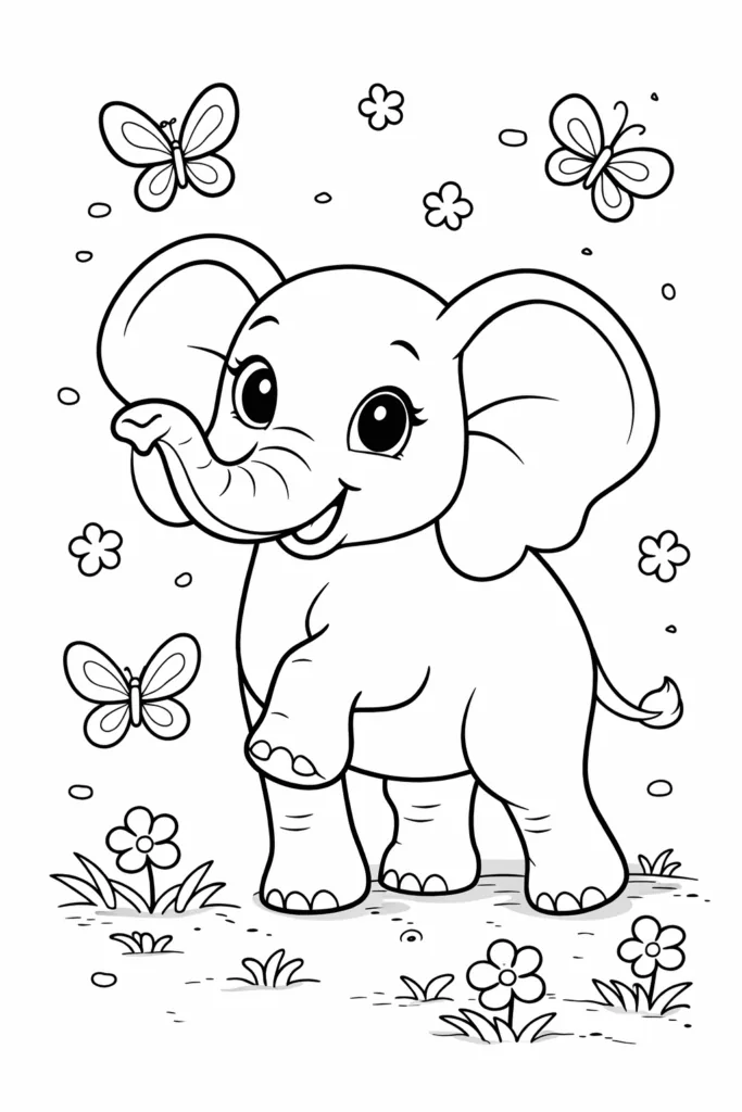 Free Printable Elephant Coloring Pages for Kids - Design 1