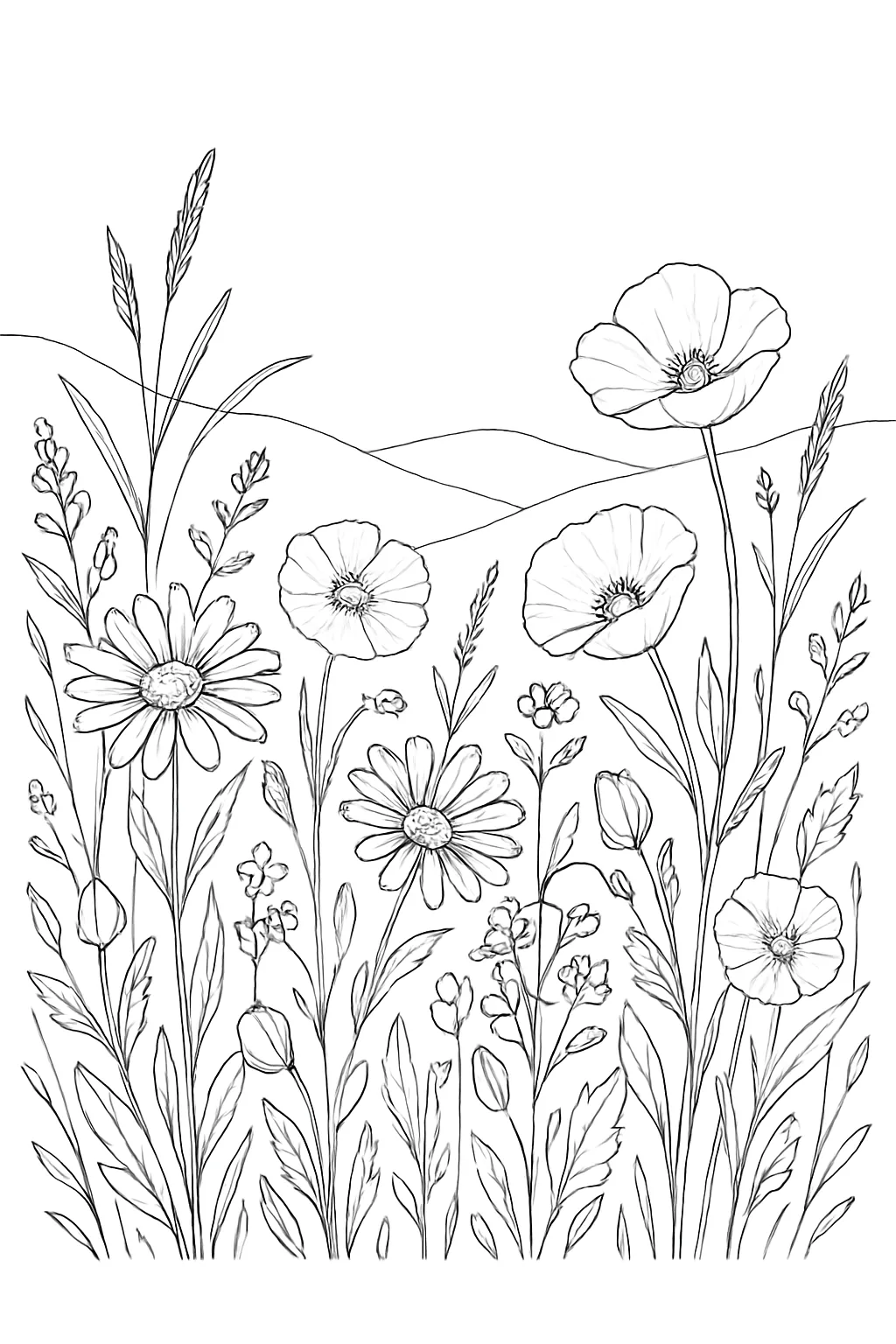 Free Printable Flowers (Wildflowers) Coloring Pages for All Ages - Design 1