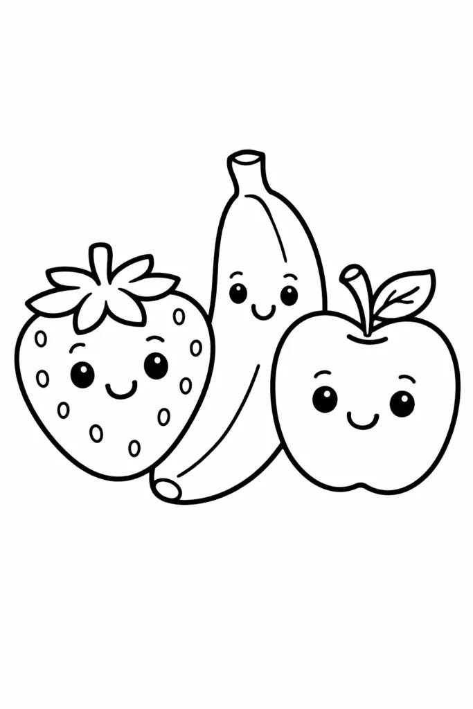 Cute Fruit Friends Coloring Pages Free Printable - Design 1