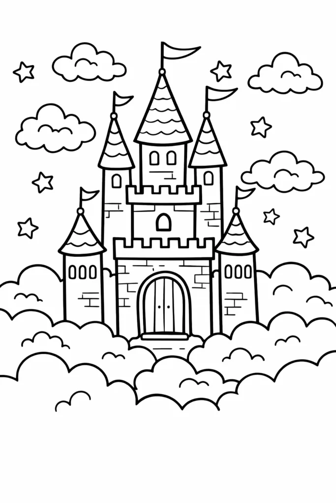 Princess Castle Coloring Pages Free Printable for Kids - Design 1