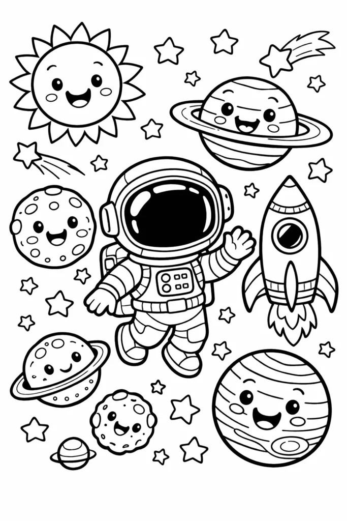 Astronaut in Space Coloring Pages Free Printable - Space-T - Design 1