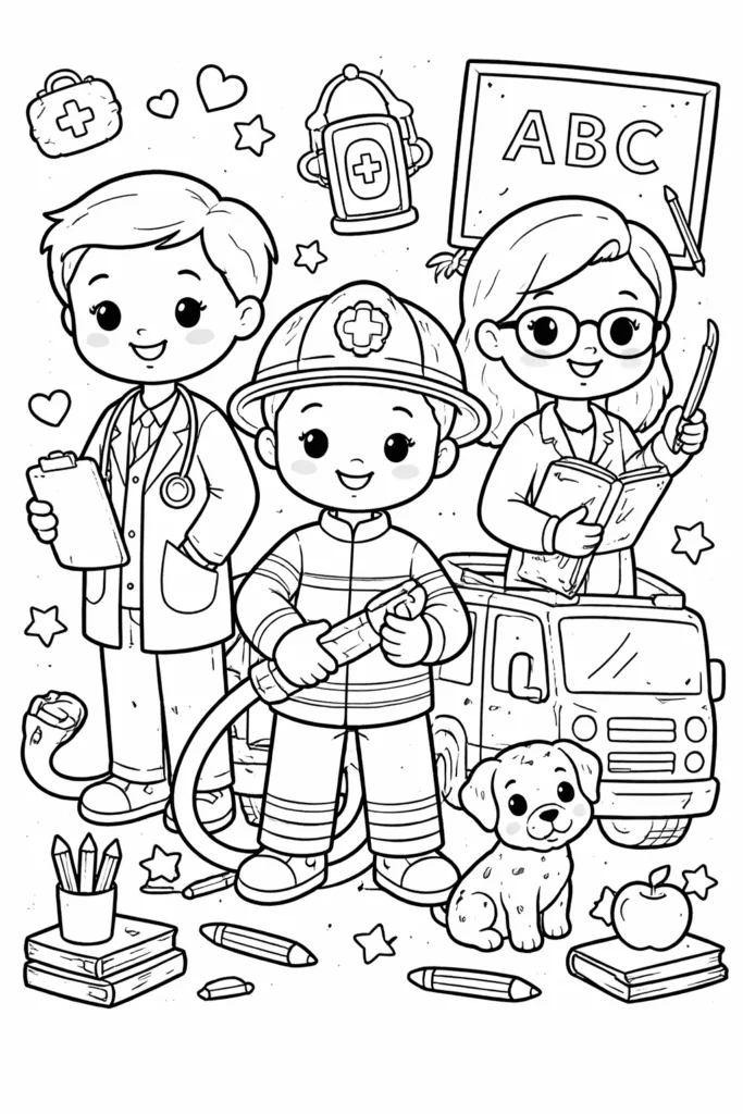Community Helpers Coloring Pages Free Printable - Design 1