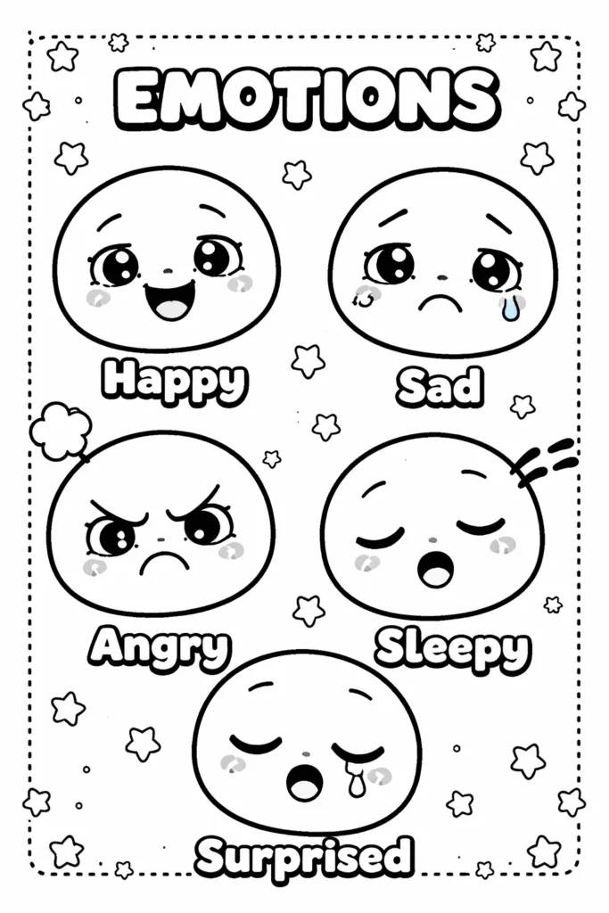 Cute cartoon face expressions coloring pages Free Printable - Design 3