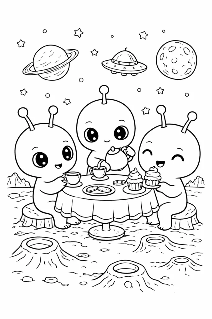 Cute Aliens coloring pages Free Printable - Design 3