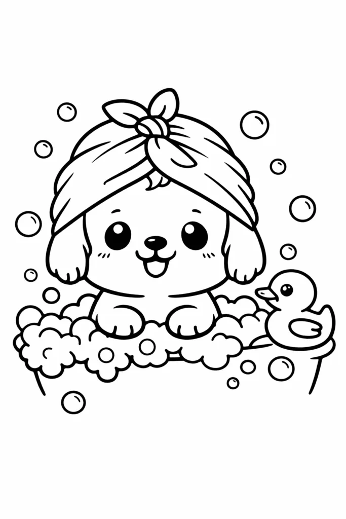 Cute Puppy Coloring Pages Free Printable for Kids - Design 6