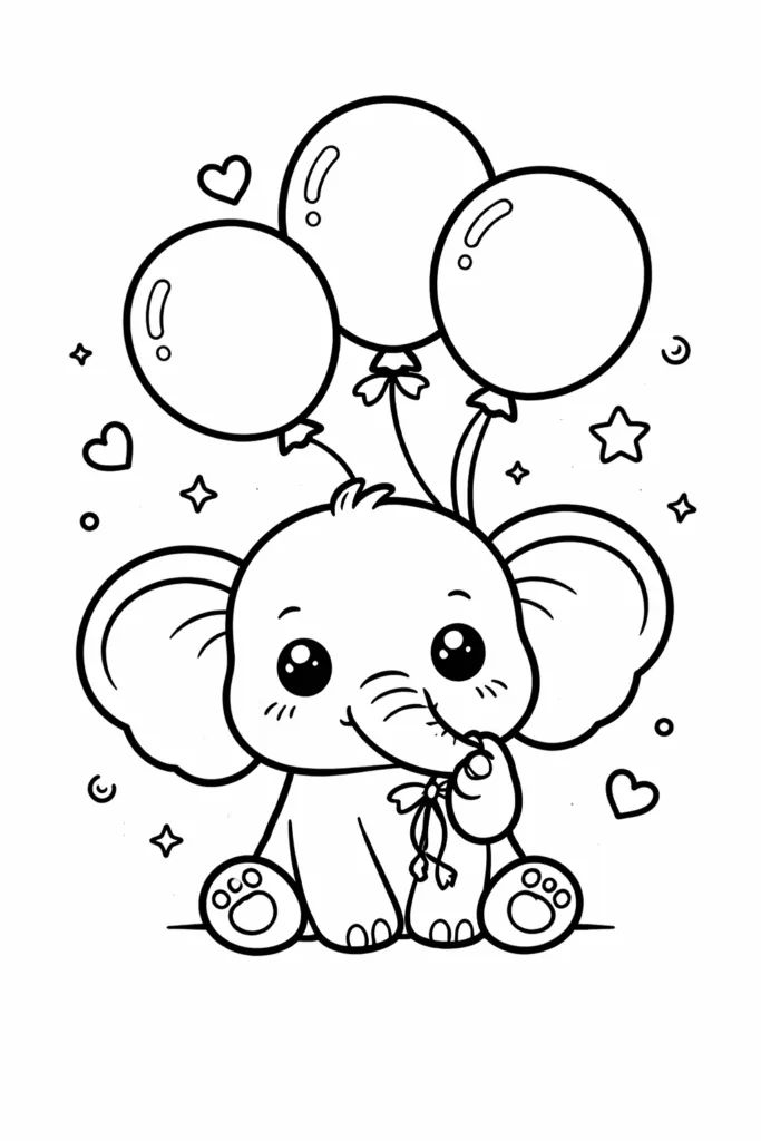 Cute Elephant Coloring Pages Free Printable for Kids - Design 1