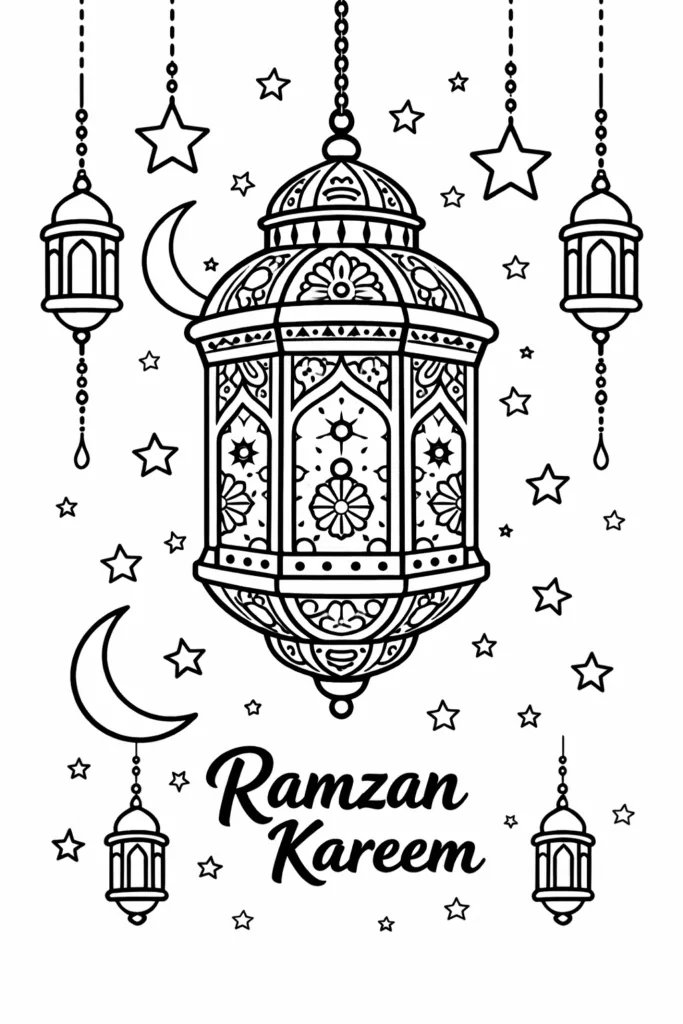 Ramzan lanterns coloring pages free printable - Beautiful - Design 1