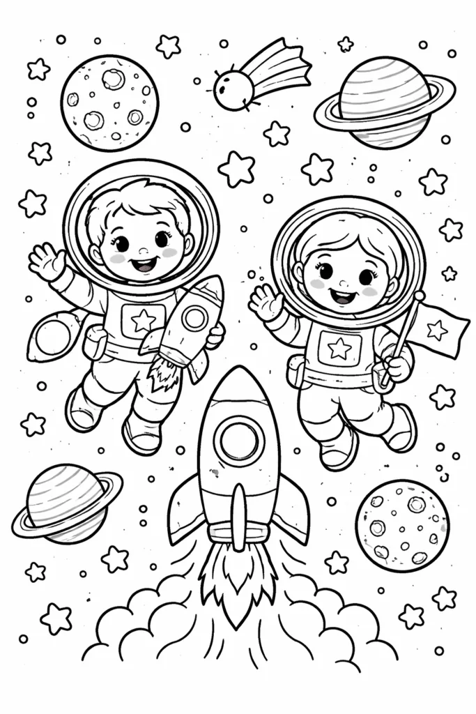 Astronaut in Space Coloring Pages Free Printable - Design 1